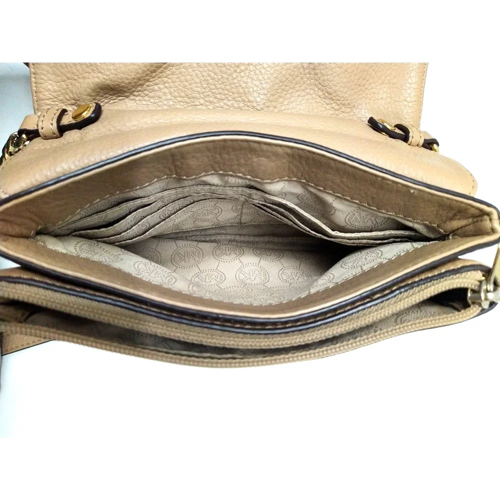 Michael Kors Brown Leather Chain Strap Zip Pockets Credit Card Crossbody Bag